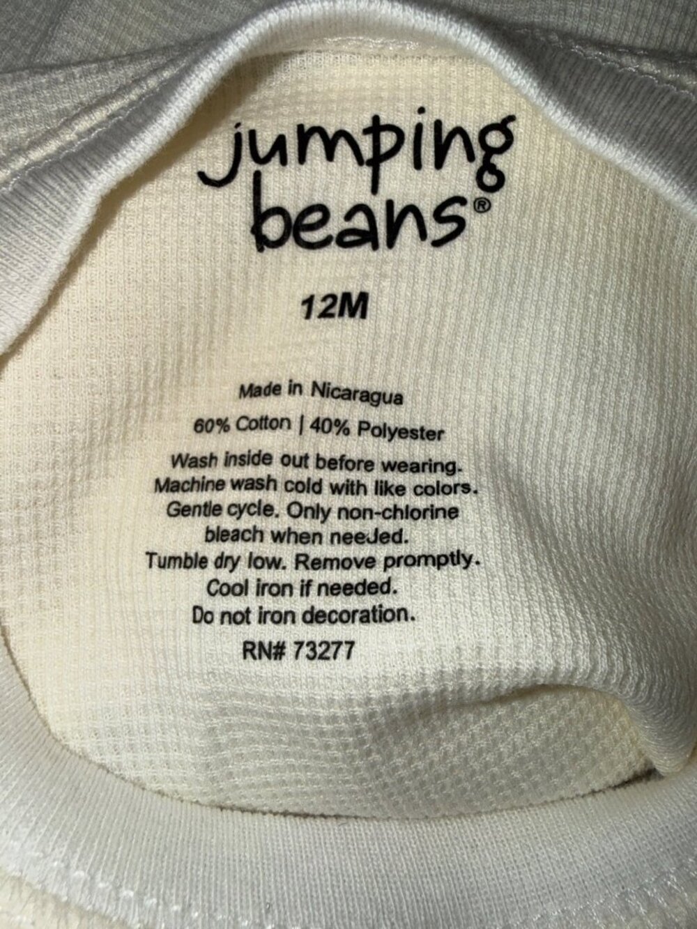 Jumping Beans Baby Long-Sleeve "Lets Play" Graphic Top 12M White Cotton Blend - Picture 3 of 4